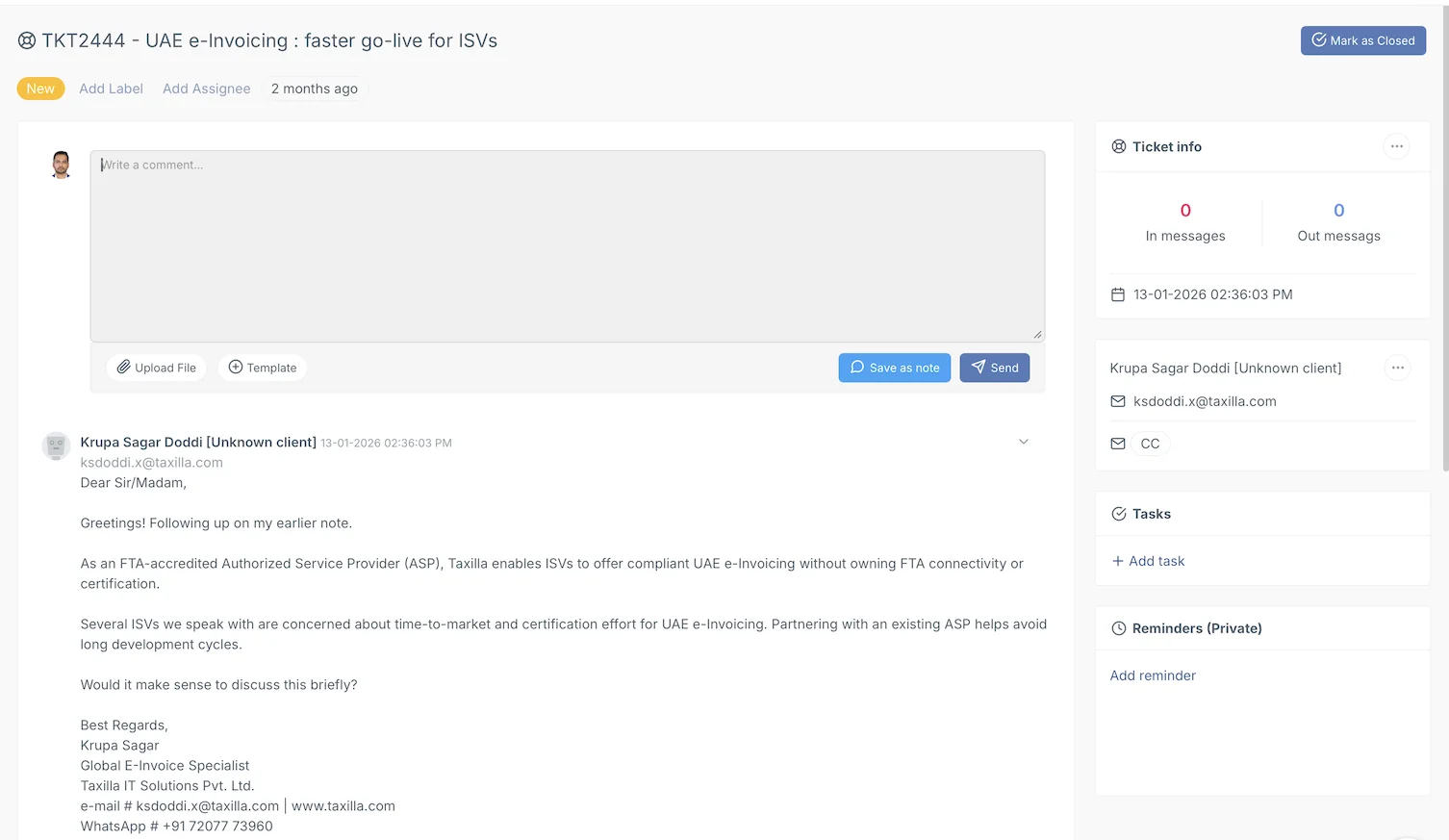 Support dashboard screenshot