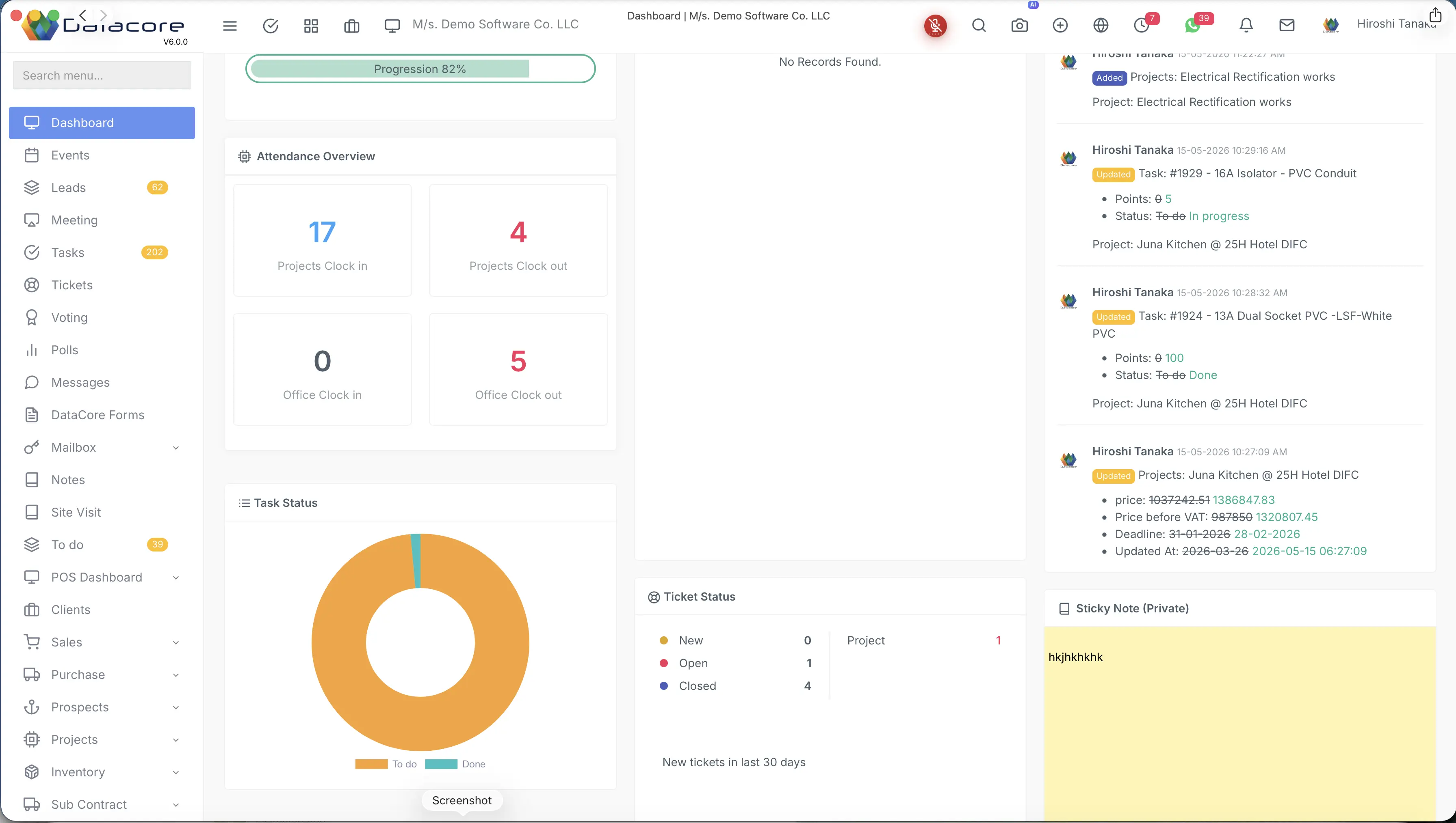 CRM module screen